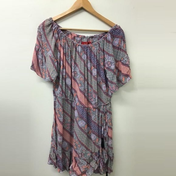 TIGERLILY Lagunas Lilac Mauve Print Off The Shoulder Mini Dress - Picture 14 of 16